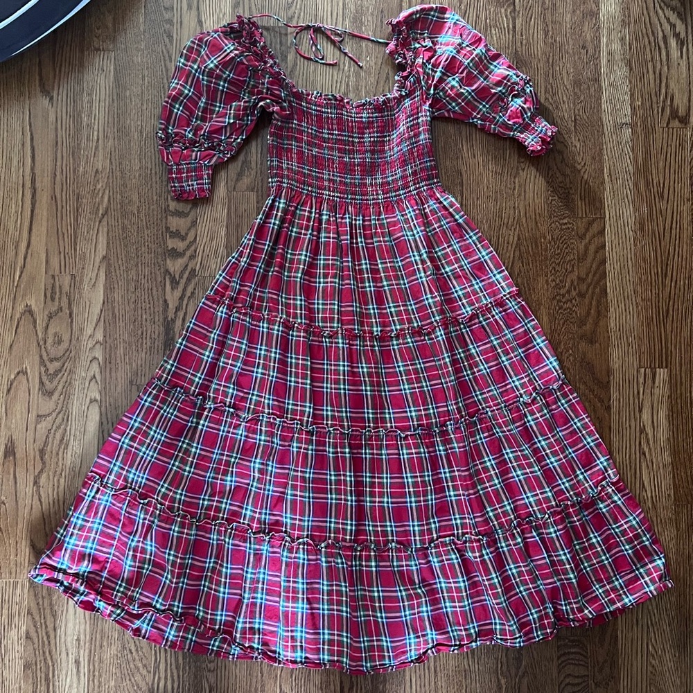Hill House Red Plaid Long Sleeve Dress